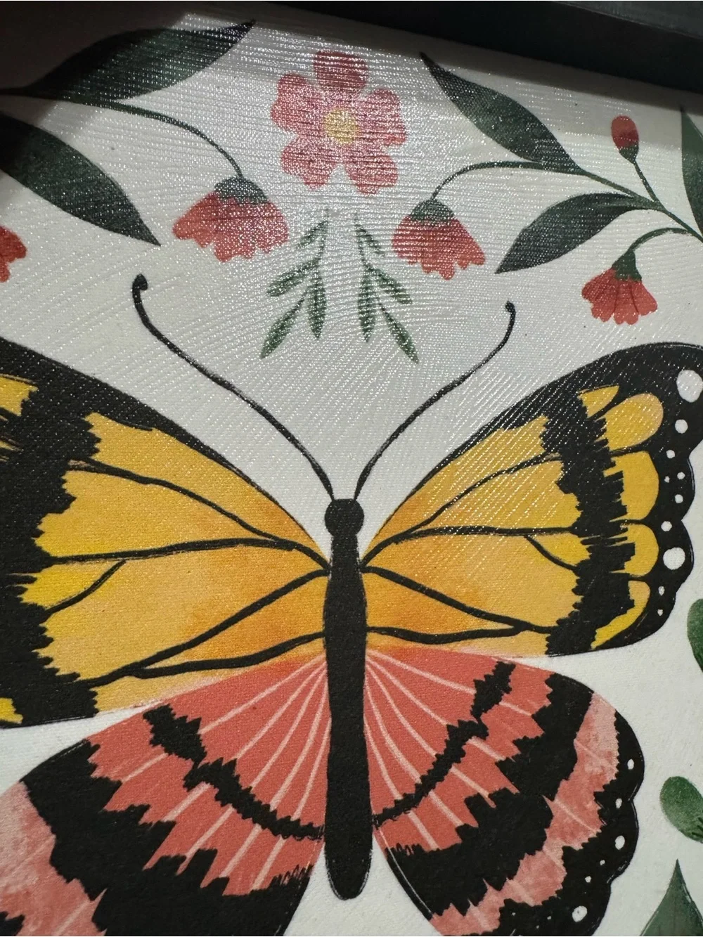 Butterfly Wall Art - Yellow and Pink Floral Print